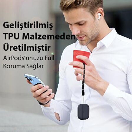 Polham Airpods Pro ve Airpods Pro 2 İle Uyumlu Ful Kaplama Koruyucu Kılıf, Askılıklı Parmak İzi Bırakmaz Kılıf