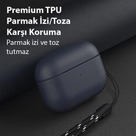 Polham Airpods Pro ve Airpods Pro 2 İle Uyumlu Ful Kaplama Koruyucu Kılıf, Askılıklı Parmak İzi Bırakmaz Kılıf