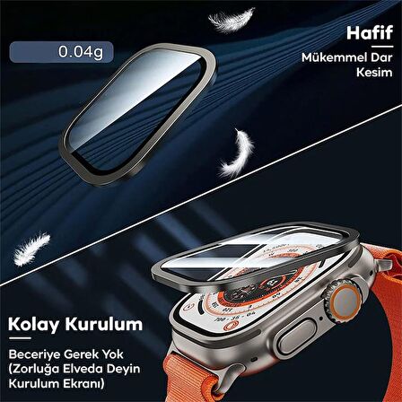 Polham 9H Titanyum Alaşımlı Çerçeveli Ful Kaplama Apple Watch Ultra 49MM Ekran Koruyucu, Hafif ve Tam Uyumlu