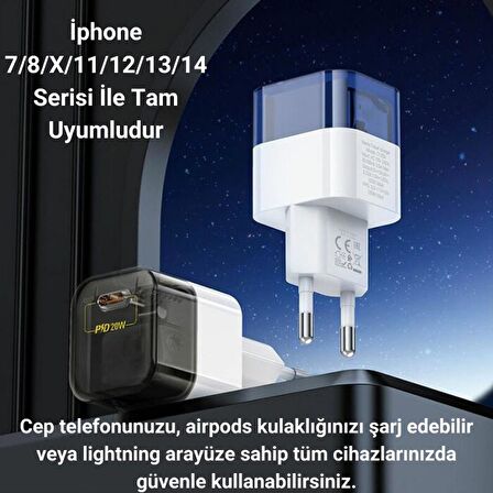 Polham Süper Hızlı 20W 1x Type-C Şarj Başlığı ve 1 MT 20W Type C To Lightning Kablolu Şarj Aleti