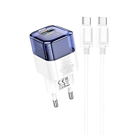 Polham Süper Hızlı 20W 1x Type-C,1x USB Şarj Başlığı ve 1 MT 60W Type C To Type C Kablolu Şarj Aleti