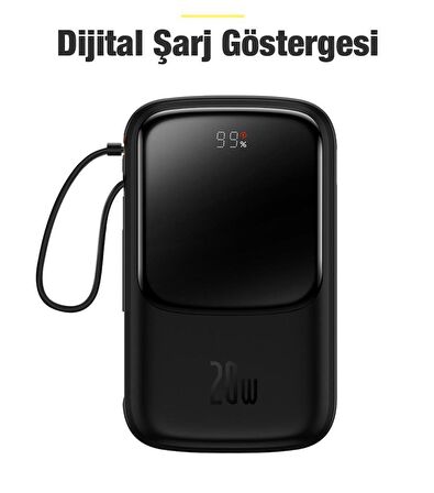 Baseus Mini 20 W Iphone 12 12 Pro 12 Pro Max 10000 mAh Hızlı Şarj Powerbank Siyah 