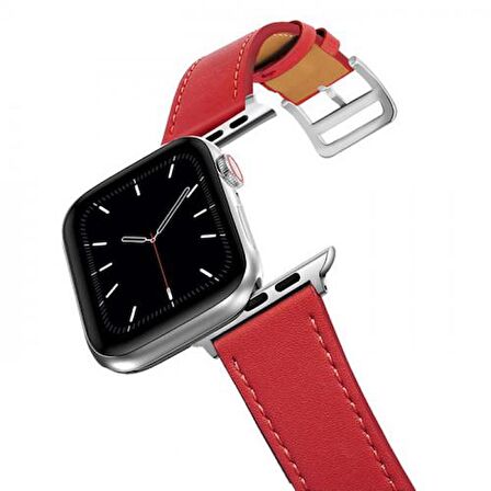 Polham Apple Watch 4-5-6 İle Uyumlu 44mm Retro Tasarımlı Deri Kordon, Ultra Sağlam Kilitli Kayış