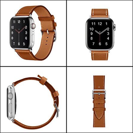 Polham Apple Watch 4-5-6 İle Uyumlu 44mm Retro Tasarımlı Deri Kordon, Ultra Sağlam Kilitli Kayış