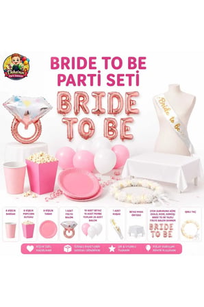 Dehaparty Bride To Be Parti Seti Bekarlığa Veda Süsleme Malzemeleri 49 Parça Pembe Beyaz Balon Banner Bardak Tabak Kuşak Işıklı Taç Masa Örtüsü Folyo Balon Yüzük