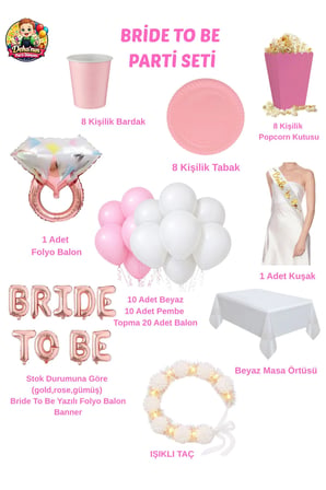 Dehaparty Bride To Be Parti Seti Bekarlığa Veda Süsleme Malzemeleri 49 Parça Pembe Beyaz Balon Banner Bardak Tabak Kuşak Işıklı Taç Masa Örtüsü Folyo Balon Yüzük