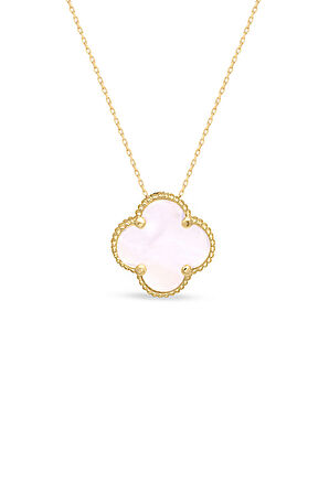 Beyaz Sedef Taşlı Tekli Yonca Kolye