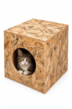 Reyo 43x41x29 cm Orta Boy Kedi Evi Ahşap Kedi Barınağı, Sokak Kedileri İçin Yağmur ve Su Geçirmez OSB CAT03