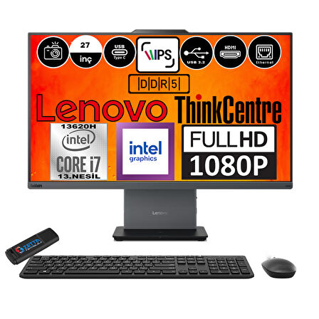 Lenovo Thinkcentre Neo 27 50A Gen5 Intel Core I7 13620H 96GB Ddr5 4tb SSD Windows 11 Home Intel® UHD Graphics 27" Fhd All In One Bilgisayar 12SA000RTRH20 + Zetta Flash Bellek