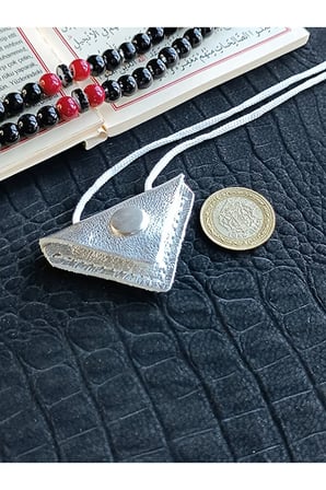 Mini Cevşen Dualı Kolye Muska Hakiki Deri El Yapımı Üçgen