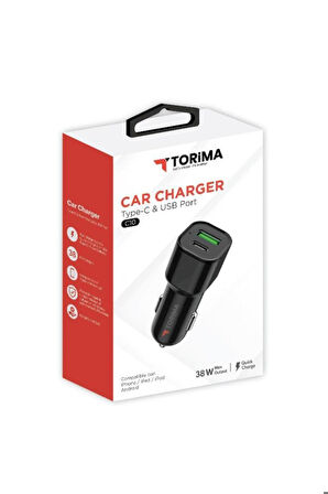 Torima C10 38W Type-C - Usb Port 2 Giriş Araç Şarj Cihazı