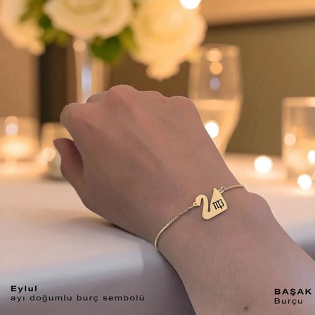 14 Ayar Altın Plakalı Eylül Ayı Doğumlarına Özel Zincirli Kuğu Kuşu Figürlü Hediye Bileklik-599