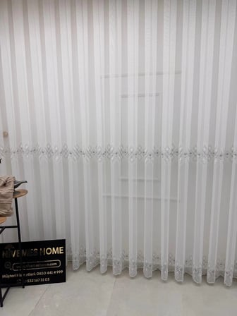 NİVEMESHOME 3211 LUNA GEOMETRİK DESENLİ GÜMÜŞ 1/3 SIK PİLELİ TÜL PERDE APM