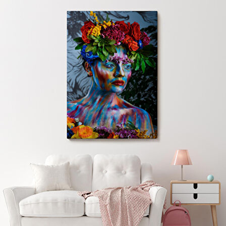 Renkli Çiçek Taçlı Kız Duvar Tablosu-5991