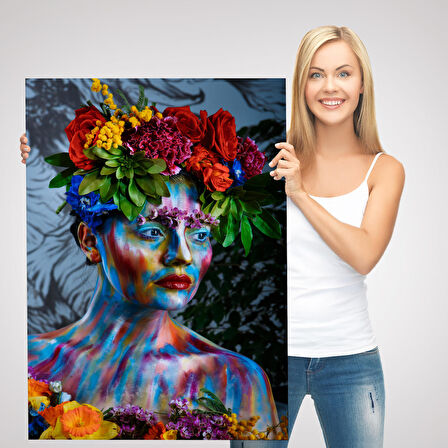 Renkli Çiçek Taçlı Kız Duvar Tablosu-5991