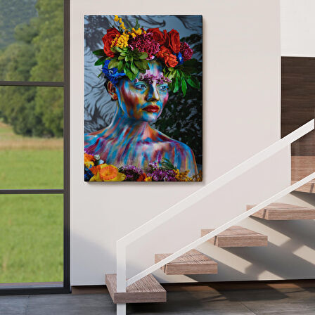 Renkli Çiçek Taçlı Kız Duvar Tablosu-5991