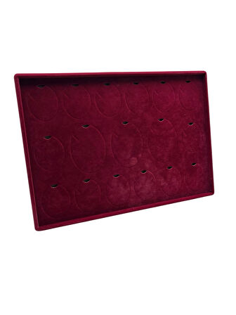 Süet Kumaş Bordo 34-24 Cm Ayaklı 17 Pedli Kolye Tabla Stand