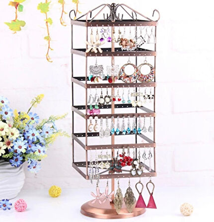 İthal Metal Dönen Kare Model Bakır Renk 46x16 Cm Küpe Standı