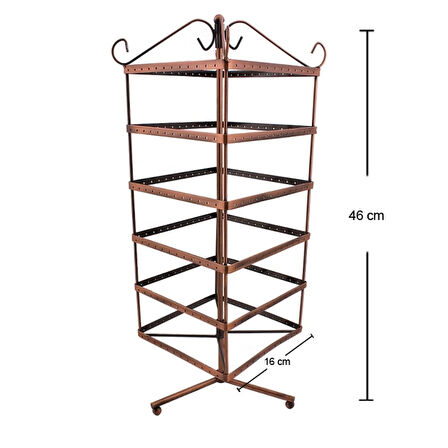 İthal Metal Dönen Kare Model Bakır Renk 46x16 Cm Küpe Standı