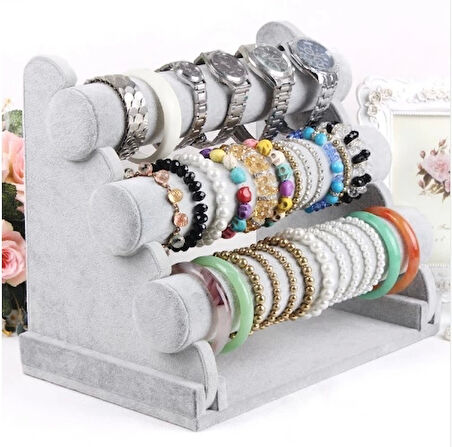 İthal Süet Kumaş Gri Renk 30 /24 cm Çıkmalı Bileklik Saat Standi