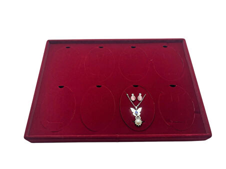 Süet Kumaş Bordo 34-24 Cm Ayaklı 8 Pedli Kolye Tabla Stand