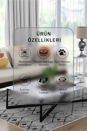 Yıkanabilir Kaymaz Taban Dijital Baskılı Halı ve Yolluk – Leke Tutmaz Salon & Mutfak Halısı