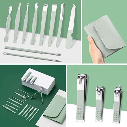 BUFFER® 16 Parça Manikür & Pedikür Seti – Paslanmaz Çelik, Deri Görünüm Çantalı, Unisex, Seyahat İçin İdeal