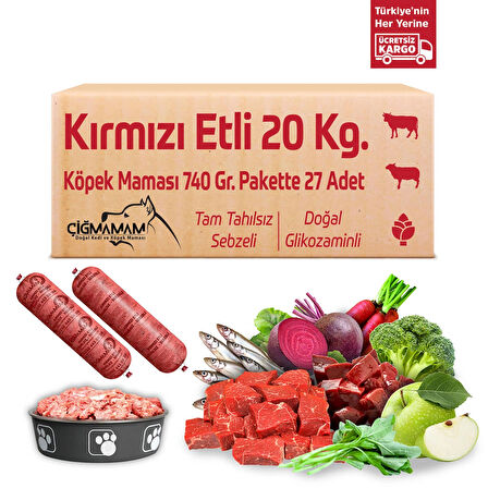 Kırmızı Etli Tahılsız 20 Kg 740 Gr 27 Adet Çiğmamam Barf Köpek Maması