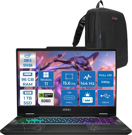 MSI Msı Cyborg 15 Intel Core I5 13420H 96GB Ddr5 1tb SSD RTX5060 Gddr7 8gb Windows 11 Home 15.6" Fullhd (1920X1080) 144HZ IPS Taşınabilir Bilgisayar B13WFKG491XTRH38 + Zetta Çanta