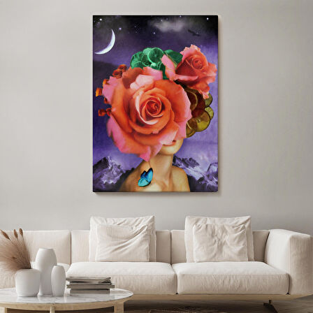 Gül Başlı Kadın Modern Sanat Tablosu-5998