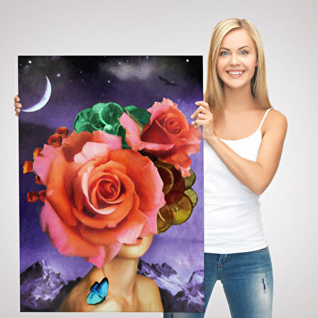 Gül Başlı Kadın Modern Sanat Tablosu-5998