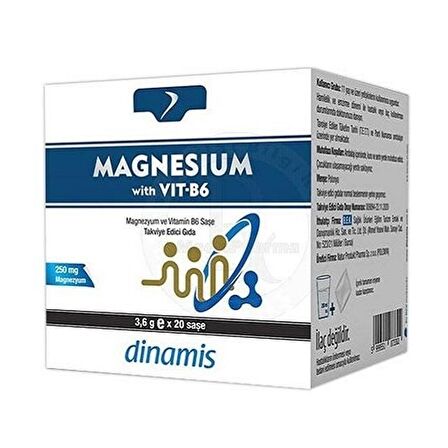 Dinamis Magnesium with Vitamin B6 Takviye Edici Gıda 20 Saşe