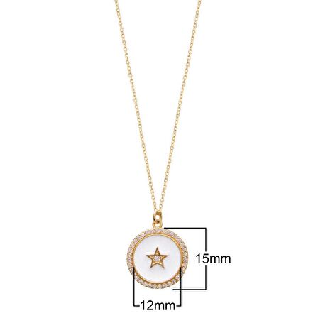 Zİrkon Taşlı Pırlanta Montür Altın Kaplama Ortası Beyaz Mineli Yıldız Desenli Gümüş Kolye