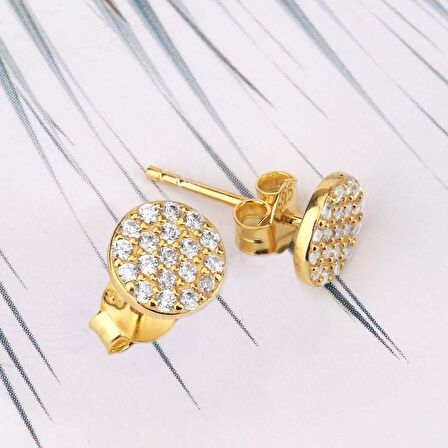 Zirkon Taşlı Pırlanta Montür Yuvarlak Gümüş Küpe