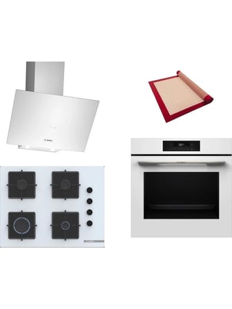 Bosch Beyaz 3 Lü Ankastre Set 599 ( HJG852YW0T - POP7C2P31O - DWK64PJ20T ) 67CM Ocak - 3D Fry Hava ile Kızartma
