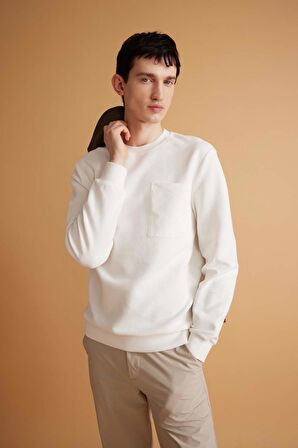 DeFacto Regular Fit Bisiklet Yaka Dokulu Cepli Sweatshirt B6497AX24SPWT32