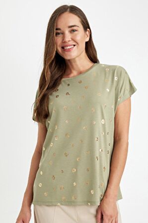 DeFacto Regular Fit Bisiklet Yaka Parlak Baskılı Kısa Kollu Tişört D4104AX24AUKH271