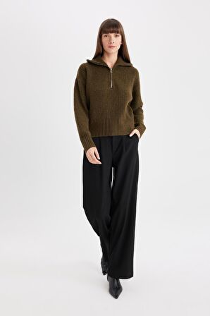 DeFacto Relax Fit Yarım Fermuarlı Dik Yaka Selanik Kumaş Triko Kazak C9058AX24WNKH447