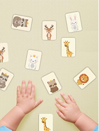 Zeka Kartları Ahşap Eğitici Hafıza Eşleştirme Oyunu Sevimli Hayvanlar Puzzle Oyuncak ( 5,5 x 7,5 CM)