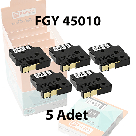 Foogy Dymo D1 Muadili Etiket Plastik Şeffaf - 12 mm x 7 mt - 45010 - Eko Paket 5 li