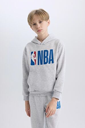 DeFacto Erkek Çocuk Gri NBA Wordmark Kapüşonlu Kalın Sweatshirt D4857A824WNGR400