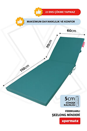 XPERMATE Fermuarlı Şezlong Minderi Su Geçirmez Kumaş Katlanır Şezlong Minderi Katlanabilir Plaj Minderi 60x180x5 Turkuaz