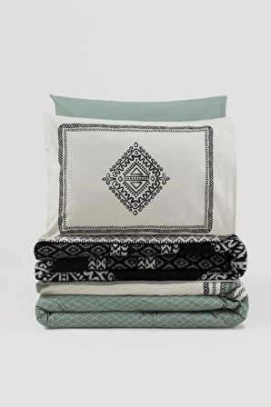 Cotton Box Çift Kişilik Battaniyeli Nevresim Takımı Hardy Yeşil