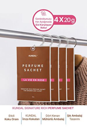 Dolap İçi Parfümlü Koku Kesesi KUNDAL Signature Rich Perfume Sachet (La Vie En Rose) 4Х20g
