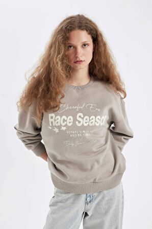 DeFacto Loose Fit Bisiklet Yaka Baskılı Kalın Sweatshirt C7814AX24WNBG730