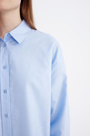 DeFacto Relax Fit Oxford Uzun Kollu Gömlek Tunik D1298AX24AUBE415