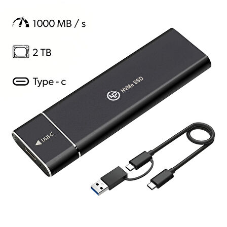 NPO DK02 NVMe M.2 900/1000Mb/s 2TB USB-A/Type-C Kablolu Taşınabilir Harici SSD