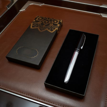 Delux Serisi Metal Silver Kalem Kurumsal Desenli İş Hediyesi