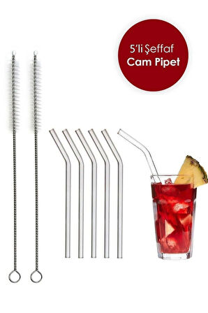 Şeffaf 5'lı Cam Eğimli Pipet- 2 Adet Pipet Temizleme Fırçası