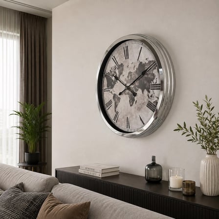 Silver Legacy World 60 x 60 Cm Metal Duvar Saati iegxx